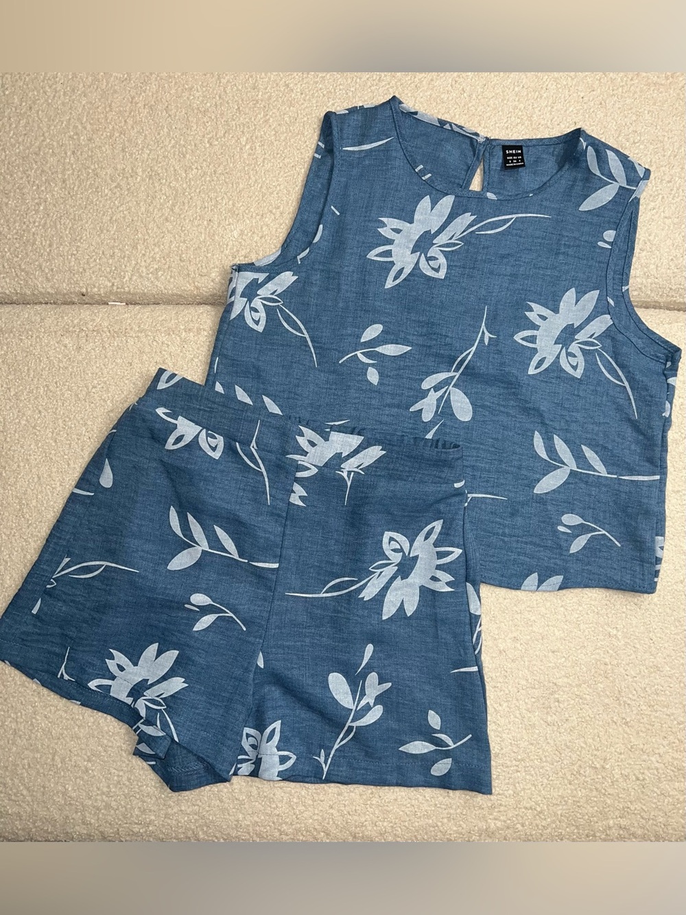 SHEIN Blue Floral Two-Piece Top and Shorts Set